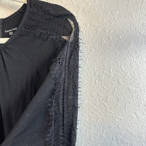 Garnet Hill Dress Knit 3/4 Lace Sleeve Surplice Tencel Black Large Minimalist - Picture 3 of 9